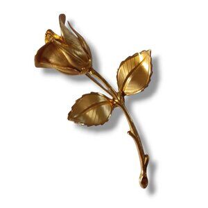 Vintage Gold Toned Rose Brooch Pin Flower Nature Valentine's Day Mothers Day